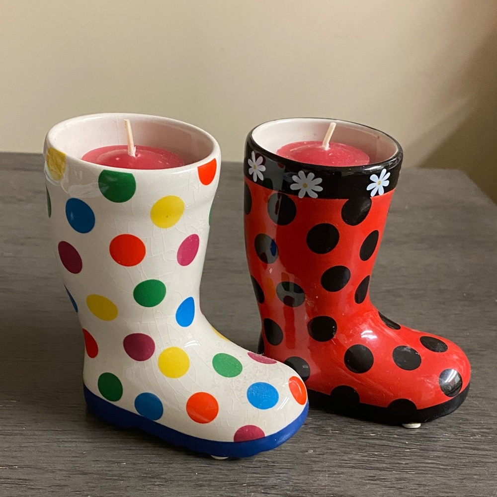 Colorful Polka Dot Boot Candle Holders